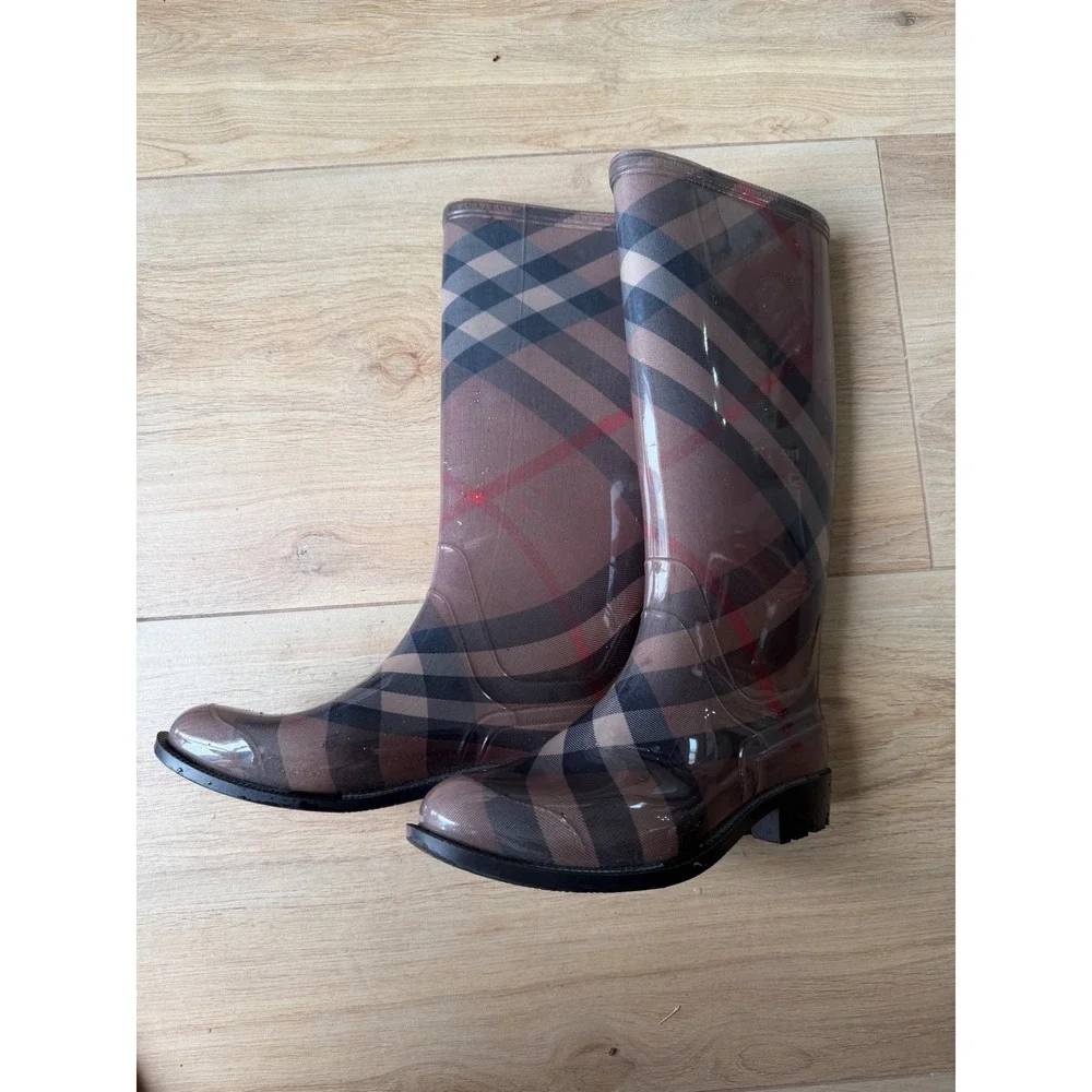 Burberry Rain Boots Womens Brown House Check Tall